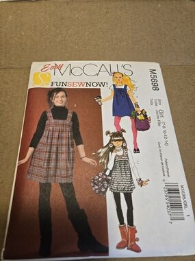 Girls' Easy Sew Pinafore Dress Pattern in Red Plaid